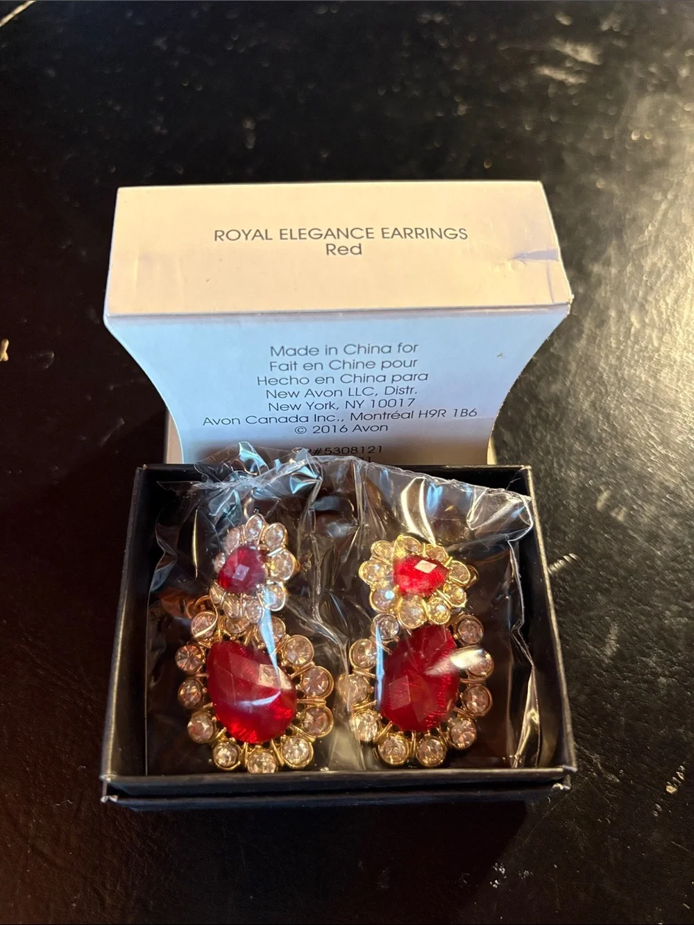 Avon Gold-Tone Earrings with Red Crystal Drops